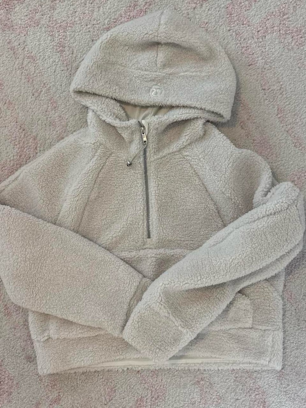 Cozy Half-Zip Sherpa Hoodie - Light Beige